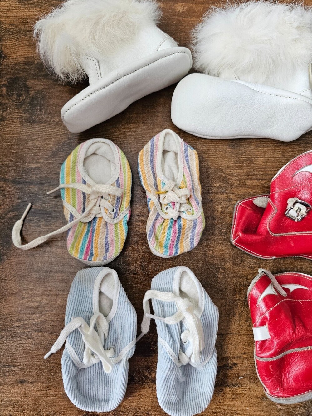 Lot of 6 Pairs of Vintage 1970s Baby Infant Size Shoes Leather Cotton Formal - Picture 2 of 5